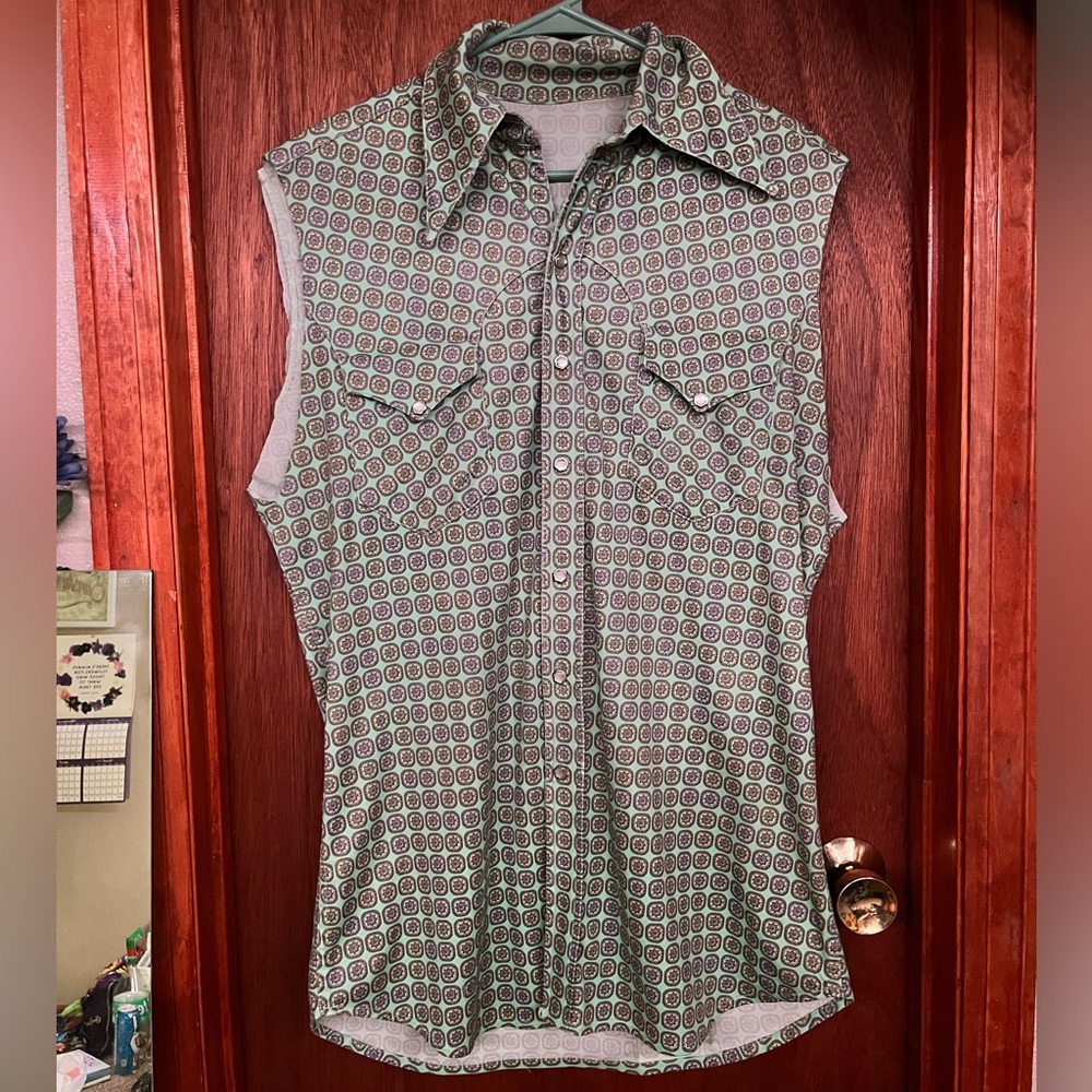 70s style teal button down tank top🌼